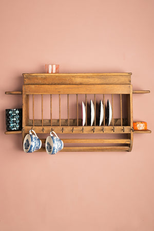Light Wooden Vintage Kitchenware Wall Rack