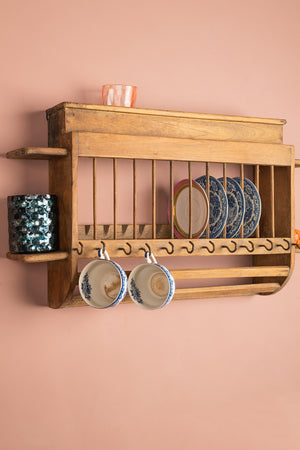 Light Wooden Vintage Kitchenware Wall Rack