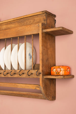 Light Wooden Vintage Kitchenware Wall Rack