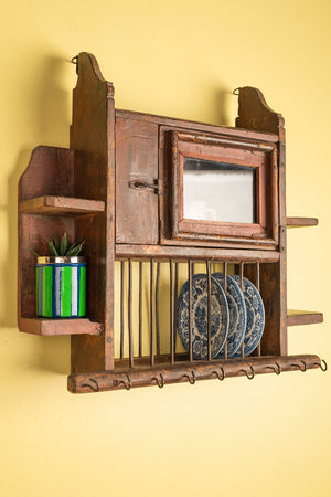 Vintage Kitchenware Wall Rack with Cabinet