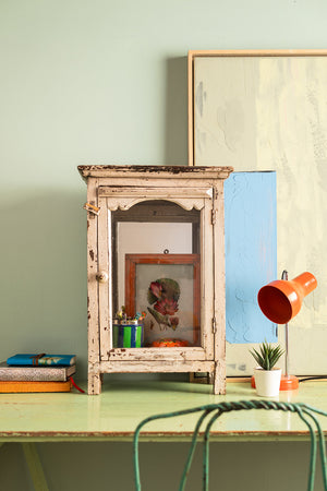 Vintage Cream Showcase Cabinet with Mirror