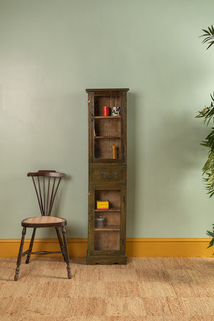 Vintage Green Wooden Showcase Cabinet