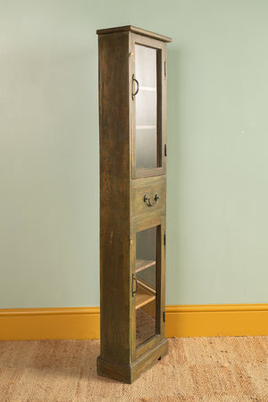 Vintage Green Wooden Showcase Cabinet