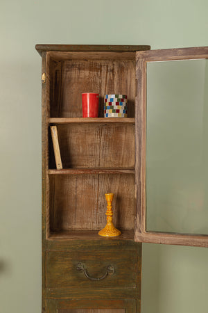 Vintage Green Wooden Showcase Cabinet