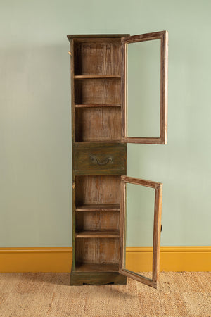Vintage Green Wooden Showcase Cabinet