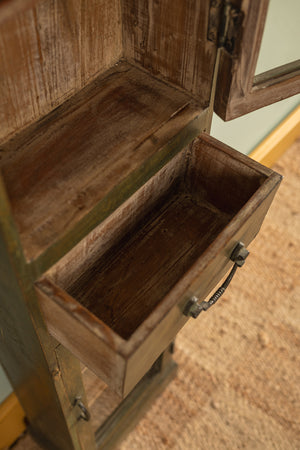 Vintage Green Wooden Showcase Cabinet