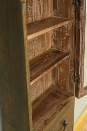 Vintage Green Wooden Showcase Cabinet