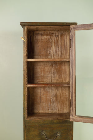 Vintage Green Wooden Showcase Cabinet
