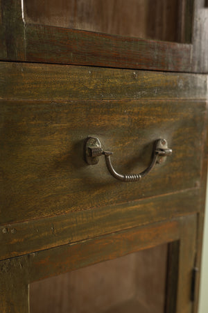 Vintage Green Wooden Showcase Cabinet