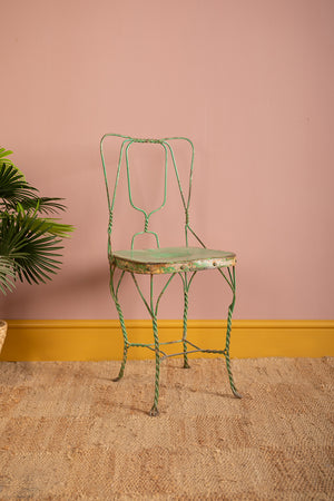 Vintage Green Metal Wire Chair